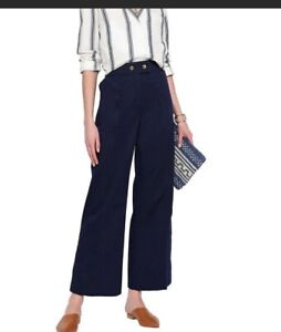Tory Burch Maddie Pants Navy Size 12 High Waist Wide Leg Cropped Flare NWT $298