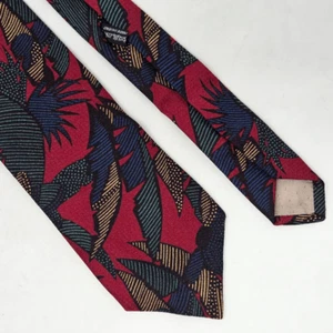 LUCIANO SOPRANI ITALY SILK TIE RED GREEN YELLOW  PALM TREE TEXTURED 3.25" X 59" - Picture 1 of 3