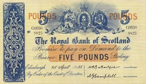 THE ROYAL BANK OF SCOTLAND 5 POUNDS 1955 Great Britain UK - Picture 1 of 1