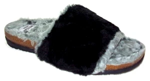 NEW EARTH ORIGINS OLLI BLACK/GRAY FAUX FUR SLIDES 6 M - Picture 1 of 2