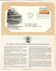 Postal Conmemorative Society Kansas 1974 trigo duro de invierno FDC matasellado - Imagen 1 de 1