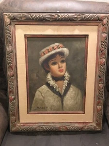 Signiertes DROIT Gemälde einer Frau - Vintage Original gerahmt 19x23 - Bild 1 von 7