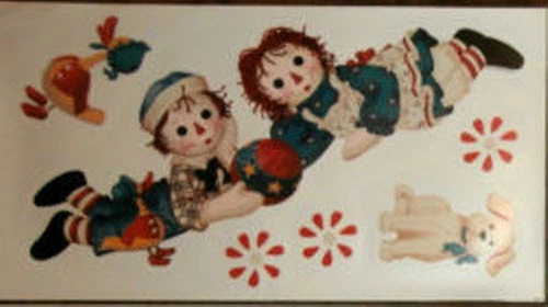 RAGGEDY ANN & ANDY dolls wall stickers dog RAGS toys 6 big decals nursery decor - Image 1 of 1