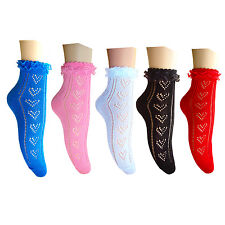 Ladies lace cotton Pointelle ankle socks heart pattern white black red pink blue