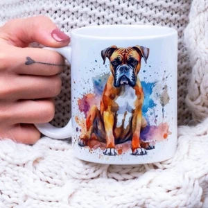Boxer Watercolor Dog Coffee Mug Cup Art Design New 11oz - Picture 1 of 2