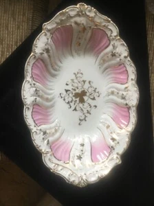 Vintage C.T. Germany Carl Tielsch Pink Scalloped Dish Gold - Picture 1 of 4