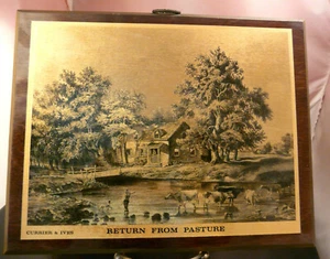 CURRIER & IVES BERÜHMTE RÜCKKEHR VON DER WEIDE FOLIENKUNST MALEREI AUF HOLZ LACKIERT - Bild 1 von 6