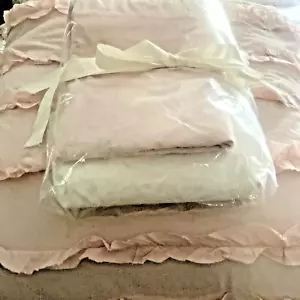 Guilded Rose Shabby Pale Pink Ruffle Queen Comforter Set with 2 Shams and Skirt - Picture 1 of 7