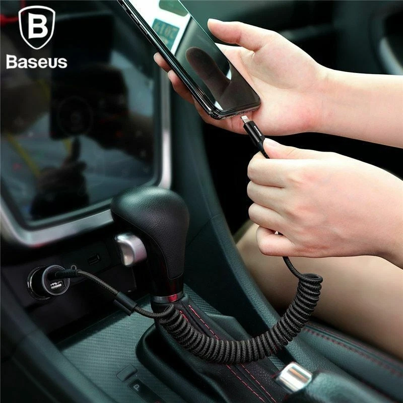 Baseus Coiled Elastic USB Data Charging Cable For iPhone14 13 12 11 Pro Xs X 8 7 - Image 1 of 4