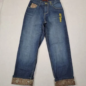 Ruff Ryder Vintage Denim Jeans Size 16 Hip Hop Era 90s Y2k Paisley Wide Leg Cuff - Picture 1 of 12
