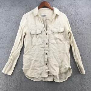 Zara camicia donna manica lunga con bottoni donna piccola tasca colletto beige lino - Foto 1 di 16