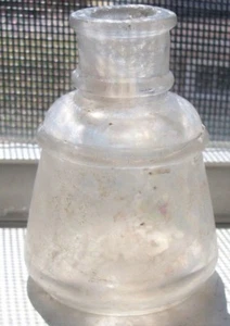 CUTE LITTLE CLEAR 1880S ERA CONE SHAPED INK BOTTLE BULBOUS RING ON NECK SHOULDER - Picture 1 of 4