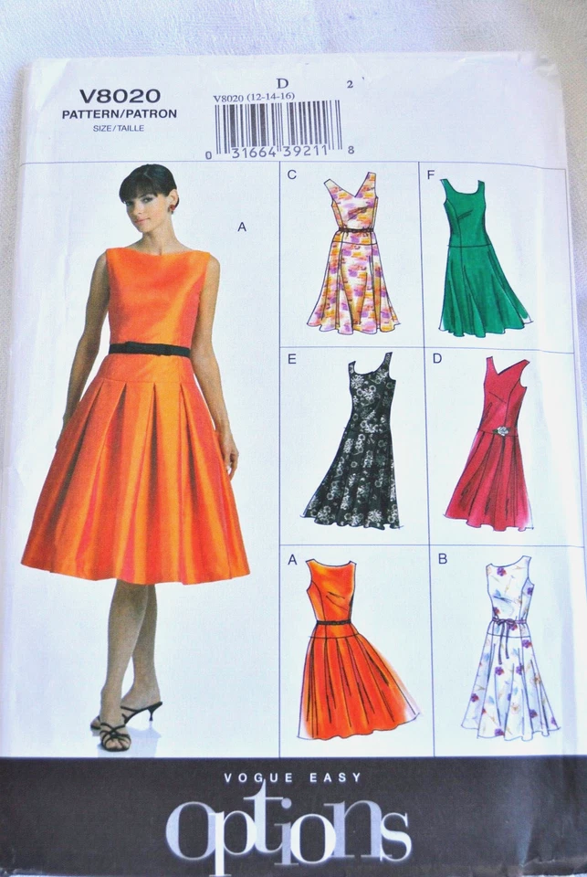 Schnittmuster Vogue Easy 8020 Gr. 12-16 Kleid Cocktailkleid Sommerkleid neu - Bild 1 von 2