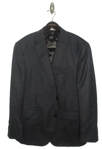 NWOT Men's 44S 44 Short Peter Millar Wool Sport Coat in Dark Grey w/ Blue Plaid - Picture 1 of 8