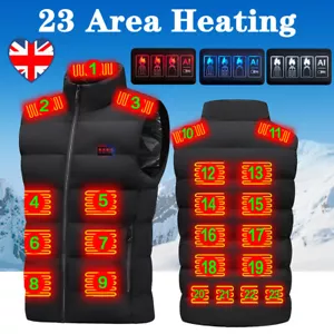 USB Men Electric Heated Vest Jacket 23 Zone Warm Heating Pad Cloth Body Warmer - Picture 1 of 40