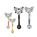 Crystal Heart Navel Bar Belly Button Ring 316L Surgical Steel Cz Beautiful Studs