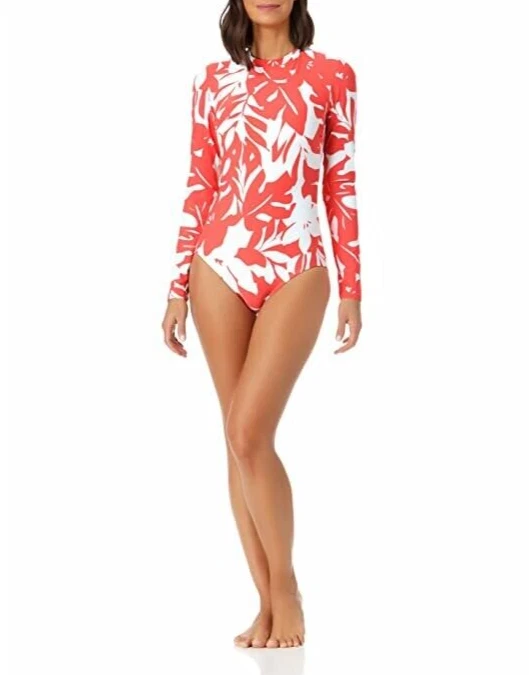 Traje de baño de una pieza Anne Cole L24019 coral manga larga espalda abierta talla 14 Foto 1 de 4