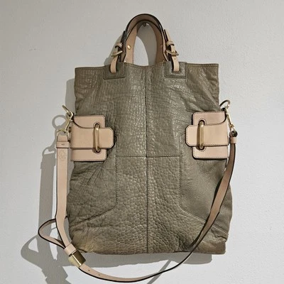 orYANY Foldover X Large Crossbody Tote Premium Leather Handbag Beige 18"x16" - Image 1 of 4