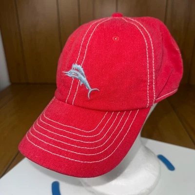 Tommy Bahama Relax Red Linen Baseball Cap Hat Embroidered Marlin - Image 1 of 4