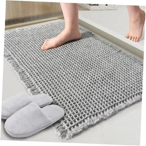 Grey Waffle Bath Mat,Super Absorbent Non Slip Bathroom Rug,Gray - Picture 1 of 7