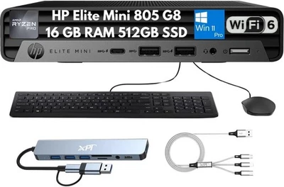 New HP Elite Mini 805 G8 Desktop Ryzen 5 PRO 5650G 16GB 512GB SSD WiFi Win11Pro - Image 1 of 4