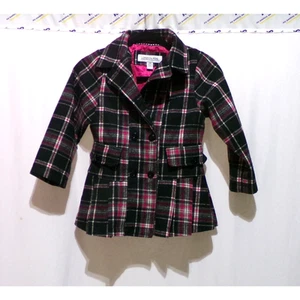 Girls LONDON FOG Pink Black Plaid Pea Coat Medium L / 6X - Picture 1 of 3