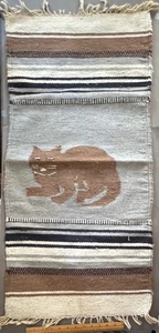 NATIVE MEXICAN SOUTHWESTERN WOVEN CAT TABLE RUNNER TAPESTRY RUG VINTAGE 17.5x40" - Picture 1 of 4