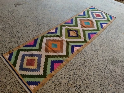 Vintage Turkish Kilim Runner 3x10.6 ft | Geometric Diamond Colorful - Image 1 of 4