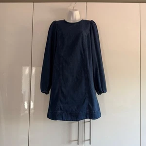 Boden Denim Blouson Shift Mini Dress Women's Size 8 Long Sleeve New With Tags - Picture 1 of 16