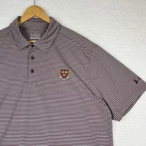 Under Armour Harvard University Polo Shirt Mens 2XL Grey Burgundy Striped Golf - Picture 1 of 9