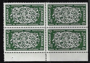 Canada Stamps — Block of 4 — 1969, Interl Labor Organization #493i (Dull) — MNH  - Picture 1 of 1