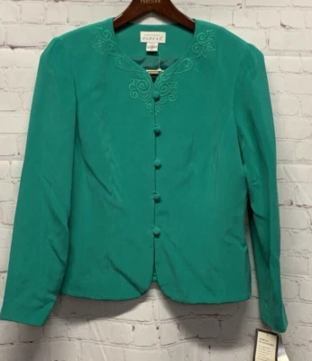 Chaqueta Blazer Adrianna Papell Talla 12 Verde 100% Seda Vintage con Etiquetas Nueva Foto 1 de 4