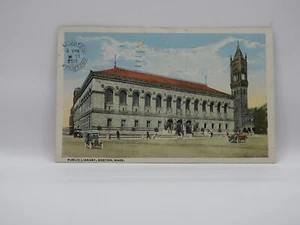 Postkarte Öffentliche Bibliothek Boston Massachusetts verschickt 1920 Autos Menschen H23 - Bild 1 von 2