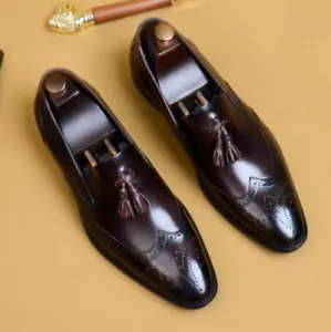 Herren Quaste Brogues Schnitzen Flügelspitze Slipper Kleid Leder Oxfordds Pumps Schuhe - Bild 1 von 12