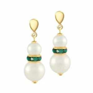 Alpine Emerald Green Crystal Shell Pearl Gold Tone Drop Pierced Earrings - Picture 1 of 2