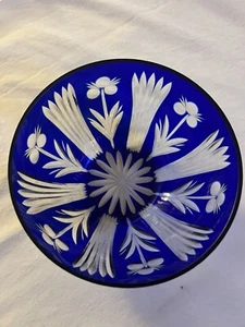 Bohemio-Checo Polonia Ajka Azul Cobalto Cristal Rosa Cuenco Corte a Mano Transparente 6.2" - Imagen 1 de 7