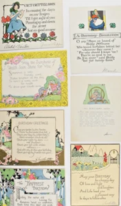 Lot 7 Vintage Antique Greeting Cards Cartoon Landscape Floral Gilt Birthday - Picture 1 of 4