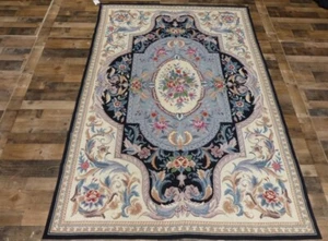 5'6 x8'6 Französisch Savonnerie Aubusson blau handgeknüpft Wolle Nadelspitze Bereich Teppich - Bild 1 von 8