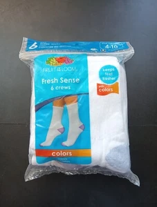 Fruit of the Loom Colors 6-Pack Fresh Sense Crew White Socks (Shoe Size 4-10) - Picture 1 of 2