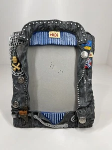 Picture Photo Frame Unique Denim Jacket Design chains skulls pins badges - Picture 1 of 11