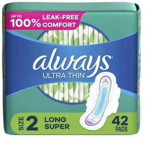 Ultra Thin Pads with Flexi-Wings, Size 2, Long Super, Unscented, 42 CT - Picture 1 of 8