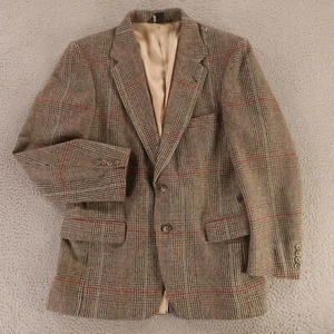 VTG Tweed Jacket M Brown Prince of Wales Check Glen 100% Wool Blazer USA 40R - Picture 1 of 16