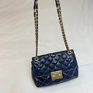 Michael Kors Black Crossbody Sloan Small Patent Embossed Quilted Messenger - Picture 1 of 12