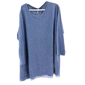 Shiaili Long Plus Size Tunic Shirt Boho Flowy Pocket Top Women's 4X Heather Blue - Picture 1 of 9