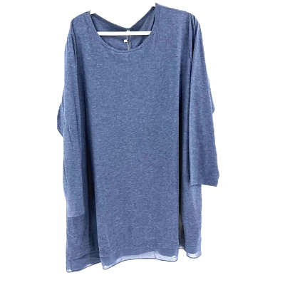 Shiaili Long Tunic Shirt Boho Flowy Pocket Top Womens 4X Heather Blue Casual NEW - Image 1 of 4