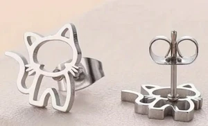 1 Paar silberfarbene elegante modische süße Katzen Ohrstecker Ohr Katzen - Bild 1 von 1