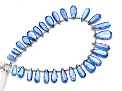 Gema natural cianita azul 10x5 a 18x6 mm forma de pera cuentas briolette hilo 8,5" Foto 1 de 4