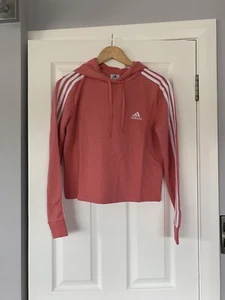 ADIDAS Cropped Rose Pink 3 Stripe Logo Hoodie size S - Picture 1 of 5