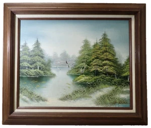 P. LYTTON Original Landscape Painting "Seagulls In Flight" Wood Frame vtg 1980s - Picture 1 of 17