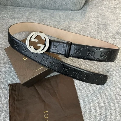 Auténtico Cinturón Gucci Cuero Negro Monograma GG - Para Hombre Talla 36-38 Foto 1 de 4